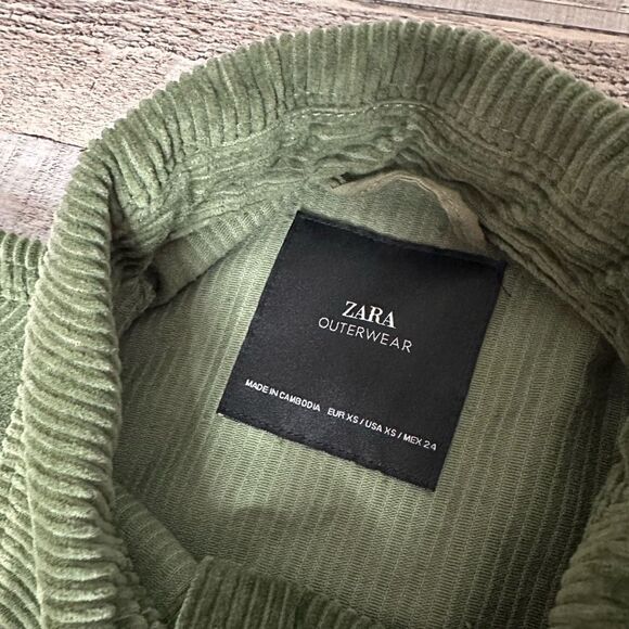 Zara Outerwear Green Corduroy Oversized Frayed Button Up Casual Jacket | XS - Picture 5 of 9